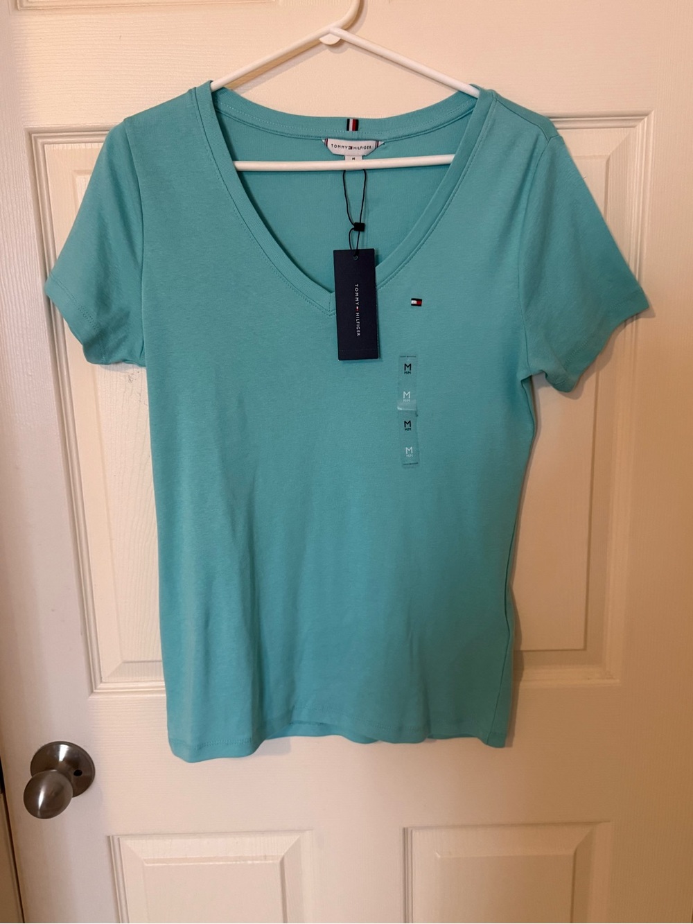 Tommy Hilfiger Women’s V-Neck Tee in Aqua Blue